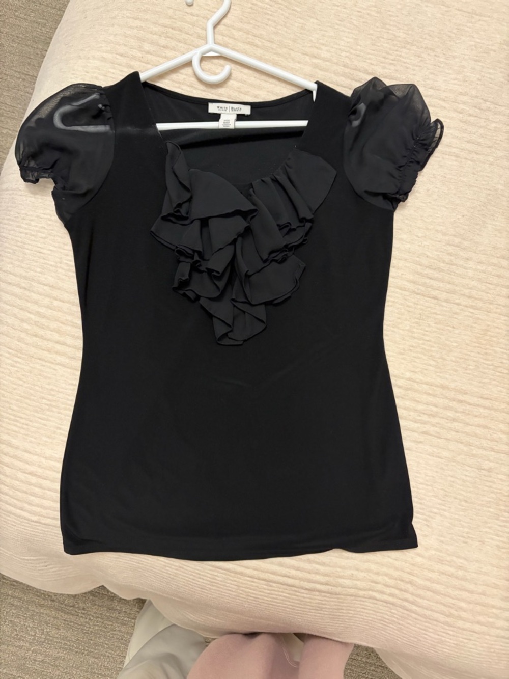 White House Black Market Black Ruffle Puff-Sleeve Blouse